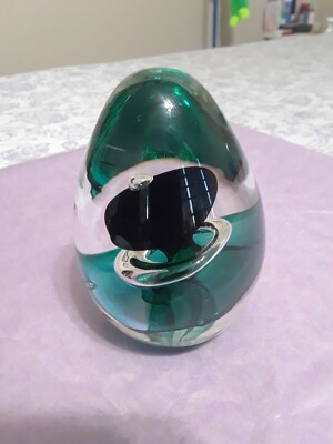 Toby McGee Signed Art Glass Studio Egg Shaped Paperweight With Concentric Ring.-image