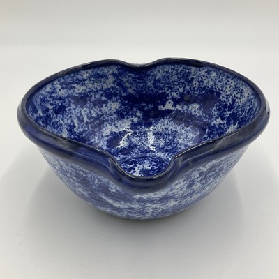 Cobalt Blue And White Splatter Sponge-wear Heart Shaped Studio Pottery Bowl Sign-image
