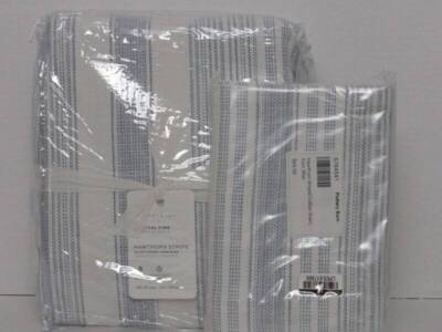 Pottery Barn Hawthorn Striped Cotton King/Cal.King Duvet & 1 Euro Sham Blue NWT-image