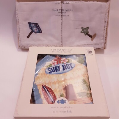 NEW Pottery Barn TIKI Surf HUT PLATE & Napkin Set Tropical Birthday Party -image