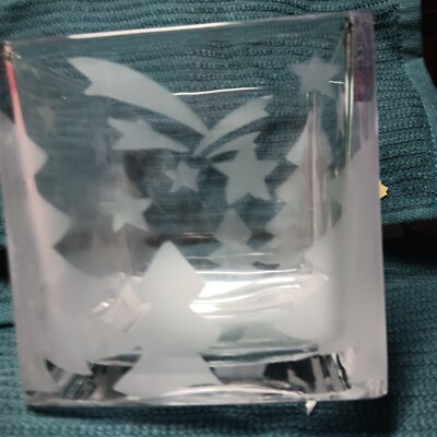 NiB Studio Nova Frosted Glass Winter Frost Candle Holder 4.5” Square-image