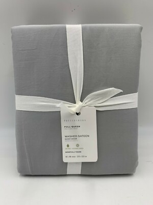 Pottery Barn Washed Cotton Sateen Duvet Cover Full Queen Gray Mist #P31-image