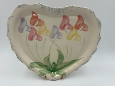 Vintage CHERI PLATTER Pottery Floral Heart Shaped Platter Plate 9.25 in x 11 in-image