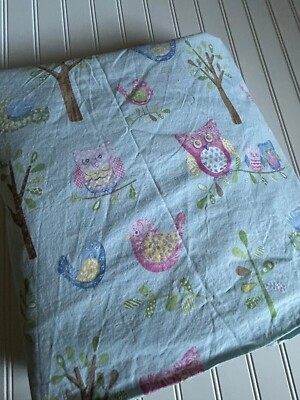 Pottery Barn Kids Blue Hayley Bird Owls Tree Duvet Cover Only F/Q Full Queen-image