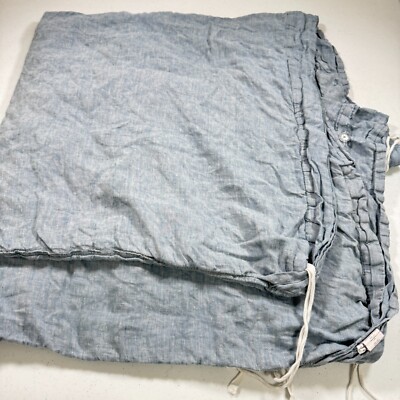 pottery barn duvet king blue 100% linen traditional modern-image