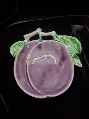 Vintage Small Grape Purple Bowl Green Leaves Secla Portugal Sushi Sauces Dips-image