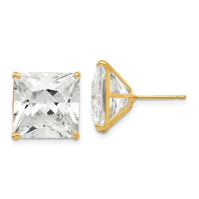 14k Yellow Gold 12mm Square Cubic Zirconia Stud Earrings-image