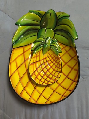 Clay Art Pineapple Chip And Dip Bowls Large Chip Smaller Dip Dishes-image