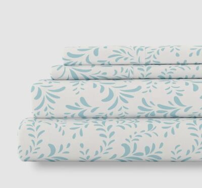 Ienjoy Home Blue Vine Bursts Microfiber 4-Piece Bed Sheet Set, Queen Size-image