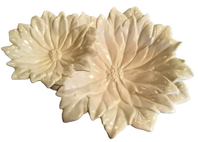 Large Christmas Ceramic White Poinsettias 15” x 13