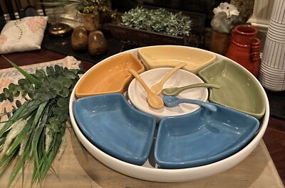 Pottery Barn Sausalito Colorful Serve 11 pieces Chip Dip Party Tacos Bar-image