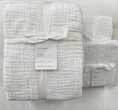 Pottery Barn CLOUD COTTON LINEN Full/Queen Duvet & 2 Standard Shams ~White~ NWT-image