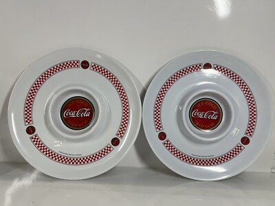 Gibson Coca Cola Set Of (2) Chip n Dip Large Plate 12” Inches Round Platter-image