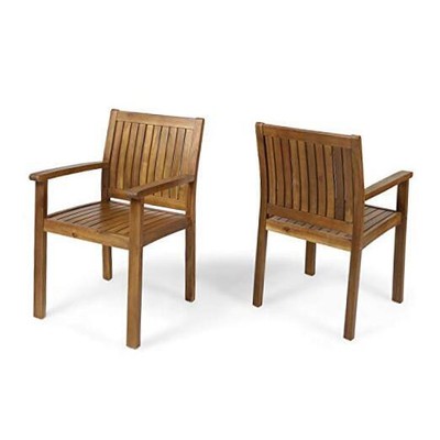  Teague Outdoor Acacia Wood Dining (Set of 2), Teak Finish Chairs-image