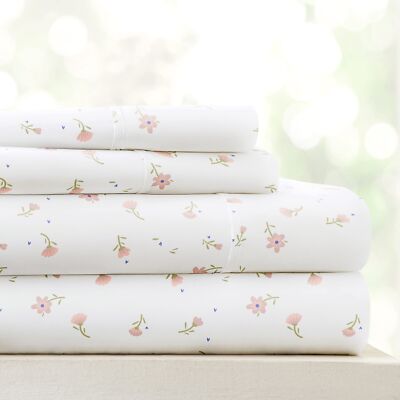4 Piece Queen Sheets Set Pink Floral - Sleep Ever with These Ultra-Soft & Coo...-image
