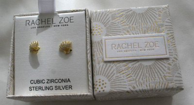 Sterling silver Cubic Zirconia Shell shaped Stud Earrings Gold tone Delicate NIB-image