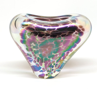 Jan Benda Studio Art Glass Heart Shaped Vase Krystyna Glass Studio Iridescent 4