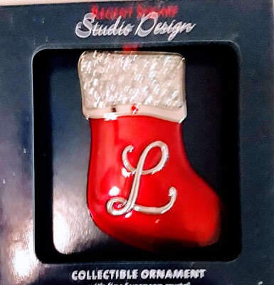 Regent Square Studio Design Christmas Orname Red Stocking w Crystals Initial 