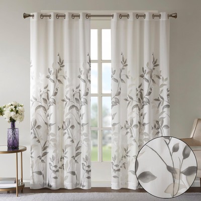 2 Panel Semi Sheer Curtain for Living Room Window, Lightweight Burnout Botani...-image