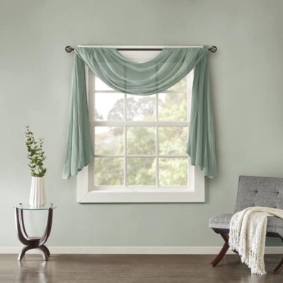 Madison Park Kaylee Solid Lightweight Crushed Sheer Curtain Scarf Aqua-image
