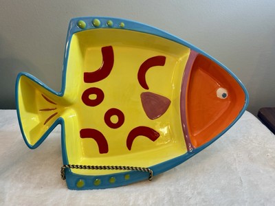 Pier I Imports Porcelain Gold Fish Chips And Dip Platter, Large, 14” X 10.5”-image