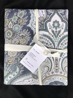 POTTERY BARN JORDANA FULL / QUEEN DUVET W/ 2 EURO SHAMS NWT BLUE-image