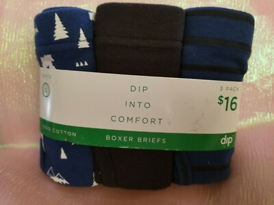 DIP INTO COMFORT BOYS COTTON BOXER BRIEFS 3 PAIR-LARGE-BLUE/BEARS/STRIPES-NEW-image