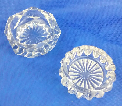 Salt Cellar Dip Clear Cut Glass Starburst Bottoms & Ribbed 2 Styles Large-image