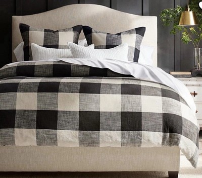 POTTERY BARN Buffalo Check Duvet, King • Gray / Ivory-image