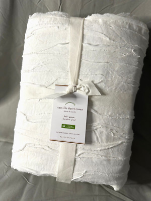 NWT Pottery Barn Foundations Camille Duvet Cover, White Full/Queen, Discontinued-image