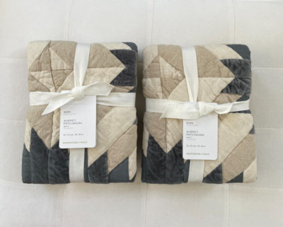 Pottery Barn AUBREY VELVET PATCHWORK Euro Shams ~Set of Two~ NWT-image