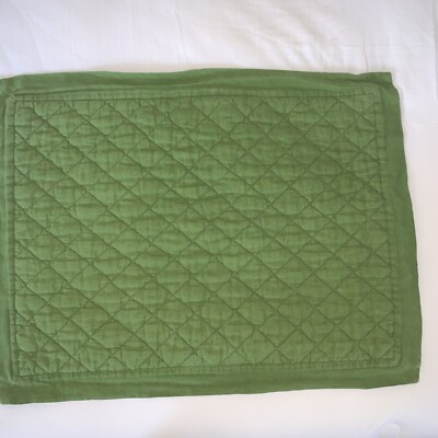 Pottery Barn Diamond Belgian Linen Flax Quilted GREEN   2 Standard   Shams  HTF-image