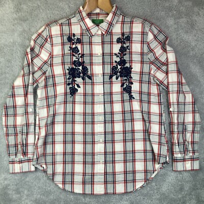 Women’s Cowgirl Up Embroidered Button Up Shirt By Dip Size Large White Plaid-image