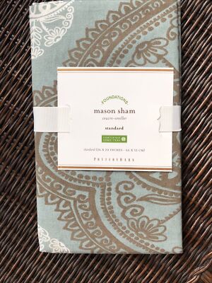NEW Pottery Barn FOUNDATIONS mason standard pillow sham Blue 100% Cotton-image