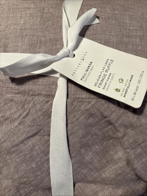 POTTERY BARN Belgian Flax Linen Fringe Ruffle FULL/QUEEN Duvet - NEW - Lavender-image