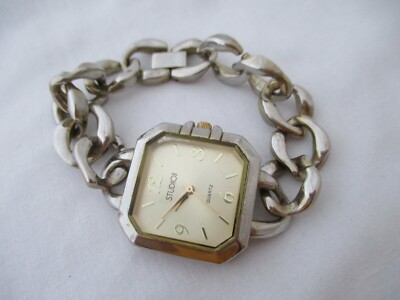 Studio Time Analog Wristwatch Gold Tone Square Shaped Silver Tone Bracelet Band-image