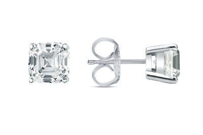 1.75 Ct Asscher Created Diamond Earrings Studs Real 18K White Gold Basket Push-image