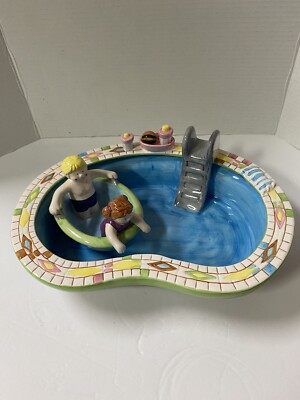 Vintage Take A Dip Chip & Dip Large Serving Bowl Set w/ Swim Pool w/ Kids-image
