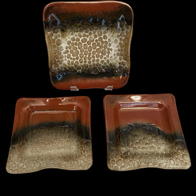 Studio Pottery Art Plate Set Of 3 Vtg Handmade Signed Artist Martin Rustic-image