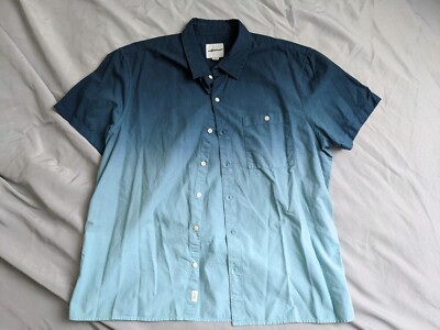American Eagle Shirt Blue Dip Dye Button Up Short Sleeve Mens Size XL-image
