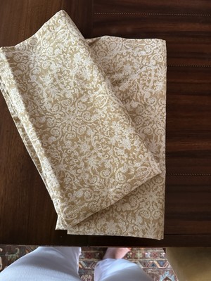 POTTERY BARN SAMMY TILE Linen Blend Wheat Gold Euro Shams Pair Unused-image