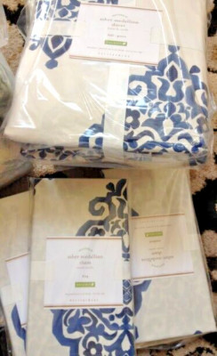 Pottery Barn Asher Medallion Duvet Cover Twilight Blue Queen 2 Euro Shams 3pc-image