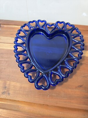 Valentine's Special Dalzell Viking Glass Cobalt Blue Lattice Heart Shaped Dish/-image