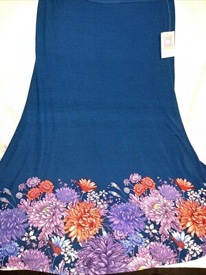 LuLaRoe MAXI Dip Skirt Dress 🦄 Blue Dahlia Sunflower Floral Pansy 2XL 22/24 20-image