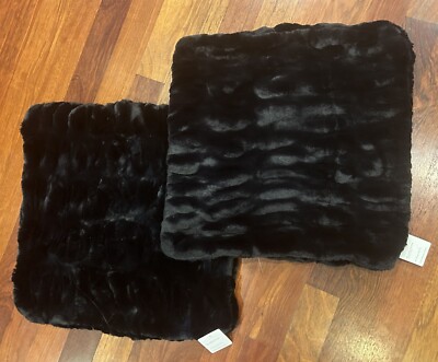 Pottery Barn Set /2 Ruched Faux Fur Pillow Covers 20 x 20 Black NEW-image