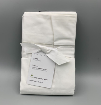 Pottery Barn Grand Organic Percale Embroidered Sham White Euro #4829A-image