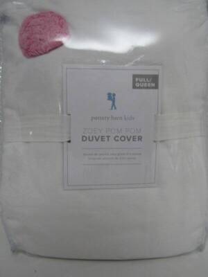 Pottery Barn Kids Zoey Pom-Pom Duvet Cover Full Queen White/Multicolor NWT-image