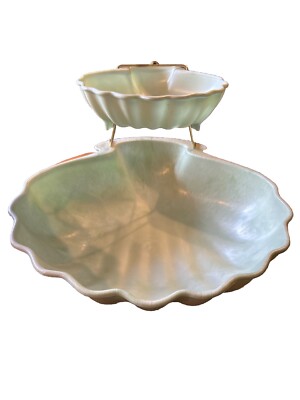 Vintage Plastic Green Chip and Dip Set Seashell Mid century Modern RARE FIND-image