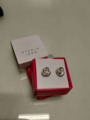 Studio 1886 Silver Tone & Gem Rose Stud Earrings - E2-image
