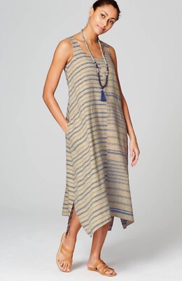 J. Jill - XL(18/20) - NEW Pure Jill Linen Mixed-Stripes Dipped-Hem Dress - NWT-image